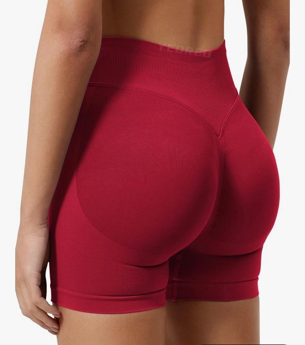 Workout Gym Impact Red Hidden Scrunch Butt Lifting 3.6" Seamless Shorts M